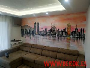 Mural Interior Skyline Barcelona Comedor 300x100000